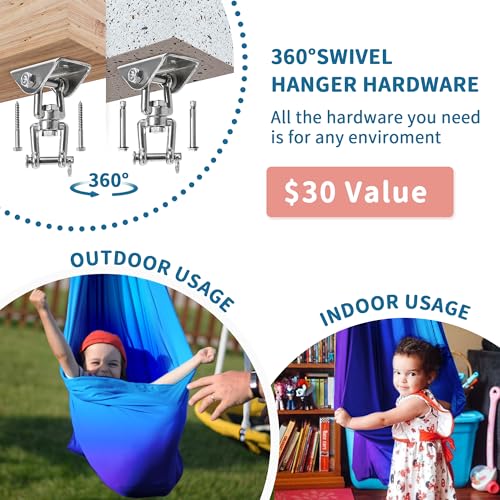 OUTREE Double Layer Therapy Swing with 360 Swivel Hanger, Healing & Relaxing Cuddle Swing for Kids and Adults with Autism, ADHD, Sensory Processing Disorder (Blue-Purple Gradient) - color: Blue-purple Gradient