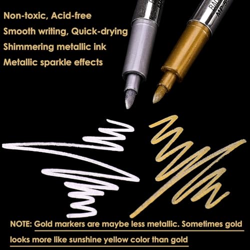 Dyvicl Metallic Markers Pens - Silver and Gold Paint Pens for Black Paper, Glass, Rock Painting, Halloween Pumpkin, Card Making, Scrapbook Album, Christmas DIY Art Craft Kid, Set of 8 - color: Gold, Silver