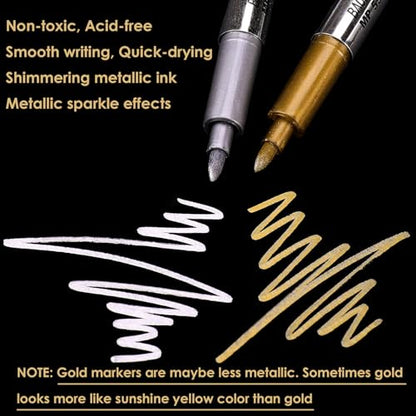 Dyvicl Metallic Markers Pens - Silver and Gold Paint Pens for Black Paper, Glass, Rock Painting, Halloween Pumpkin, Card Making, Scrapbook Album, Christmas DIY Art Craft Kid, Set of 8 - color: Gold, Silver