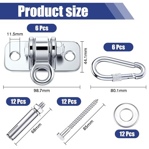Tandefio 6 Sets of Robust Swing Hangers for Wooden Concrete Set with Swing Hook Screw Bolt Washer Swingset Accessory for Porch Patio Yoga Indoor Outdoor,Over 1800 lb Capacity (Stainless Steel Color) - color: Stainless Steel Color