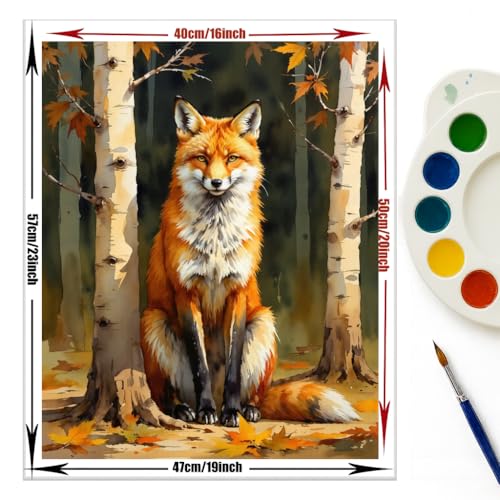 EnLvYY Paint by Numbers Kit for Adults 16x20in, (Unframed) DIY Acrylic Painting on Canvas, Autumn Forest Fox Animal, Beginner Relaxing Wildlife Wall Art for Living Room or Bedroom Decoration