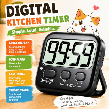 Antonki 2 Pack Digital Timer for Kids Classroom Kitchen Timers for Cooking | w/ Battery, Easy to View, Alarm, Mute Mode, Count Down/Up, Magnetic, Kickstand, Hanging, Classroom Timer for Teacher Supplies - color: Rich Black *2