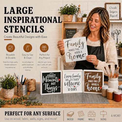 16 Word Stencils for Painting on Wood - Inspirational Stencil Set for Crafts Reusable – Art Templates for Drawing - Farmhouse Stencils and Templates for Signs, Canvas and Craft Supplies - size: 8 Inch Family
