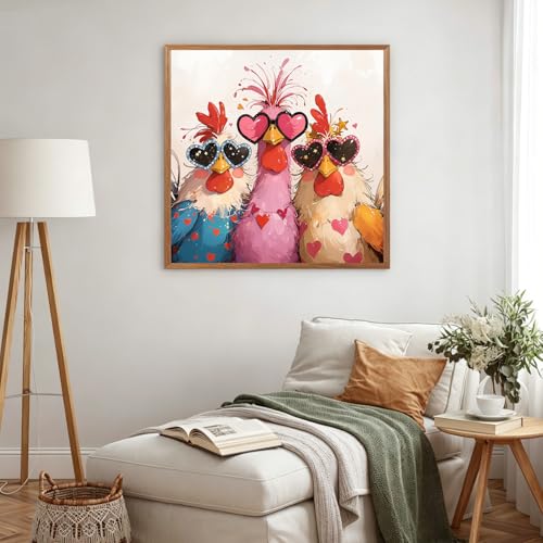 Diamond Art Painting Kits for Adults, Cute Chickens Full Drill Diamond Dots Paintings for Beginners, Funny Farm Animal Round 5D Paint with Diamonds Pictures Gem Art Painting Kits DIY Crafts 14x14In - color: Chicken