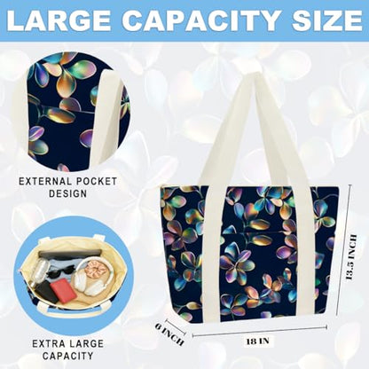 IAXIC Waterproof Tote Bag and Wet Bag Set, Summer Pattern Design for Beach Travel Gym Holiday Gifting - color: Dark Blue Tropical Leaf
