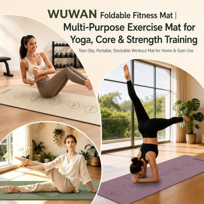 TPE Yoga Mat Foldable 8mm Thick Light Non-Slip for Home/Gym/Travel - color: Green+Black
