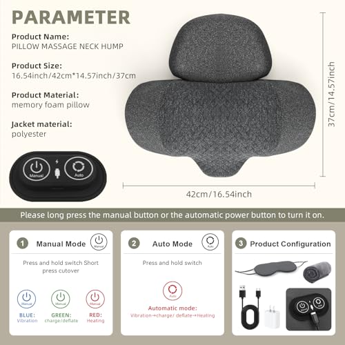 3-in-1 Neck Massage Pillow，Heat Therapy, Vibration and Traction