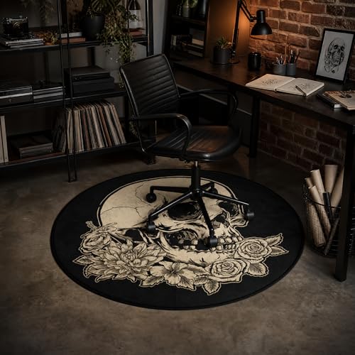 keepcute Skull Flower Area Rug 6ft, Washable Non-Slip - color: Skull Rose Flower, size: 6' (Round)