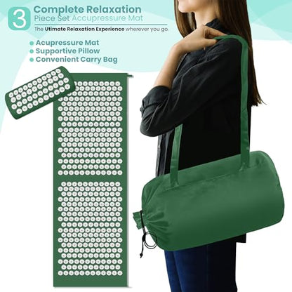 Sivan Acupressure Mat & Pillow Set for Back & Neck (XL, Green/White) - color: Green/White, size: XL
