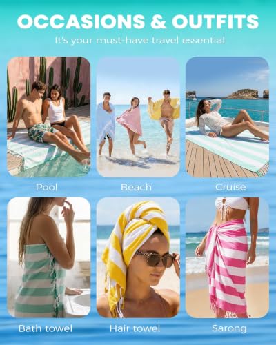 Antfuny 6 Packs Oversized Turkish Beach Towels Thin Quick Dry Sand Free Pool Swim Bath Towel Extra Large Blanket Adult Travel Essentials Accessories Must Haves Summer Vacation Dark Striped - color: Multi Vertical, size: 72 x 36 inch