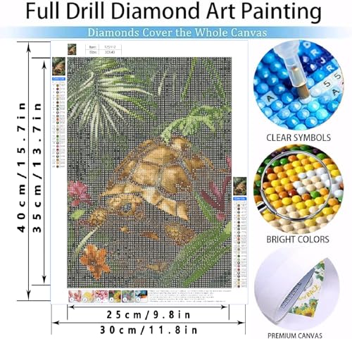 Turtles DIY Diamond Painting Kits for Adults, Tortoise Diamond Gem Art Painting for Beginners, Wild Animals Diamond Picture with Full Round Drill Dots Craft Set Gift, 12x16 Inch - color: 25-37 Turtles