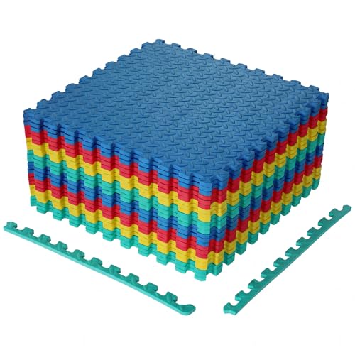 Tangkula Puzzle Exercise Mats, 0.5” Thick EVA Interlocking Foam Floor Tiles for Protective, Non-Slip Workout Mats for Home Gym Equipment, Foam Play Mats, 25 in x 25 in, 104 Sq Ft - 24 Tiles - color: Colorful, size: 104 Sq.Ft.