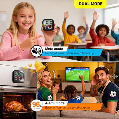 Antonki 2 Pack Digital Timer for Kids Classroom Kitchen Timers for Cooking | w/ Battery, Easy to View, Alarm, Mute Mode, Count Down/Up, Magnetic, Kickstand, Hanging, Classroom Timer for Teacher Supplies - color: New Black