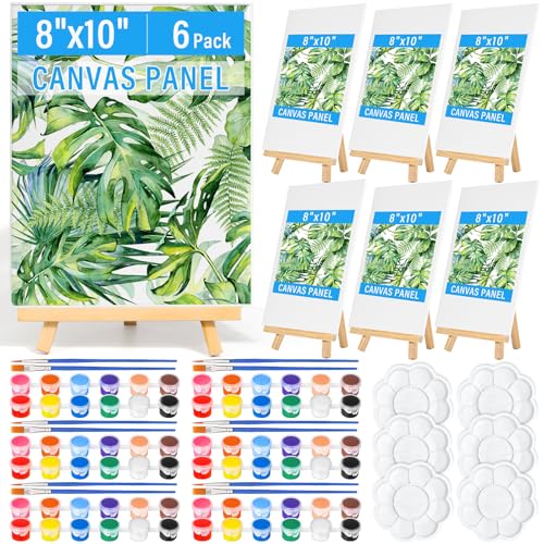cridoz Paint and Sip Kit for Adults, 6 Pack 8" x 10" Canvases with Easels, Acrylic Paint Set, Painting Trays for Parties - style: Sip and Paint Kit