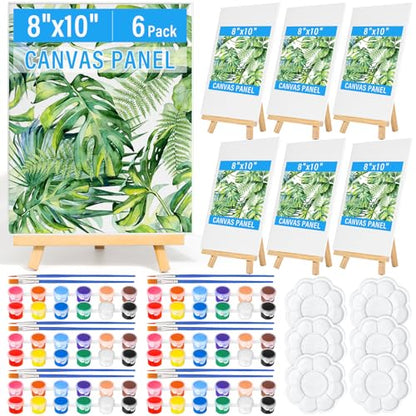 cridoz Paint and Sip Kit for Adults, 6 Pack 8" x 10" Canvases with Easels, Acrylic Paint Set, Painting Trays for Parties - style: Sip and Paint Kit