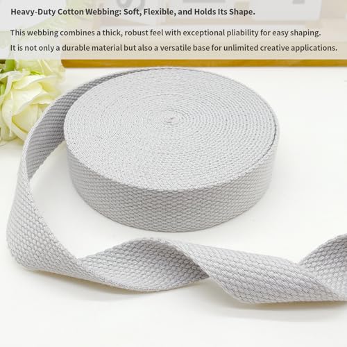 Heavy‑Duty Cotton Webbing Strap 1''x6yds Gray for Bags | 2mm thick webbing for dog collars, backpack, bag handles, apron straps, slings, sewing repairs & DIY craft projects. - color: Gray