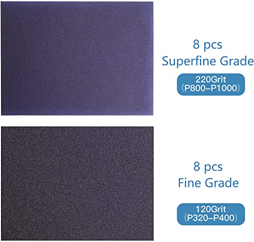 16Pcs Sanding Sponge, Jamiikury 120 Grit & 220 Grit Sanding Blocks Washable and Reusable, Wet Dry Sandpaper Sponge for Wood Metal FurniturePaint and Drywall - size: 120/220 Grits