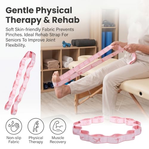 Pink Stretch Band for Women 12 Loop Number Elastic Fitness Exercise Band for Working Out Stretching Strap Resistance Bands for Physical Therapy Exercise Flexible Pilates Dance Gymnastics