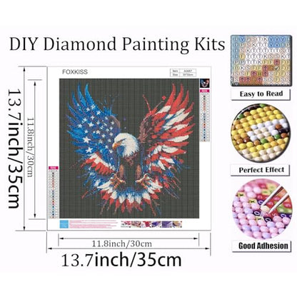 Diamond Art Painting Kits for Adults, Patriotic American Flag Bald Eagle Full Drill Diamond Dots Paintings for Beginners, Round 5D Paint with Diamonds Pictures Gem Art Painting Kits DIY Crafts - color: Patriotic Owl