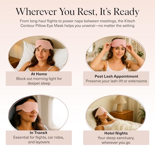 Kitsch Contour Satin Sleep Mask | Eye Masks for Sleep - Blush | Softer Than Silk Sleep Mask, Blindfold Sleep Masks for Women & Men, No Eye Pressure, Lightweight Eye Mask, Travel Essentials - color: Blush