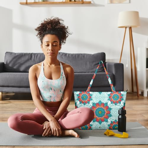 Yoga Bag for Women, Large Canvas Yoga Mat Tote Bag with Yoga Mat Carrier | Large Mat Pocket Fitness Tote for Pilates, Gym, Travel, Office & Beach - color: Light Green