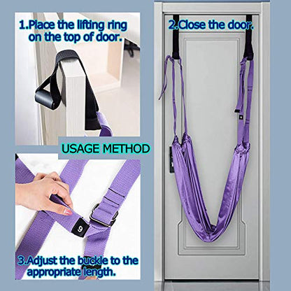 Yoga Stretching Strap, Adjustable Height Leg Stretcher Waist Back Stretch Band Aerial Yoga, Anti-gravity Inversion Exercises Door Flexibility Tensile Trainer for Rehab Pilates Dance Splits