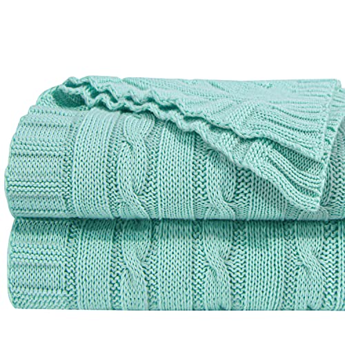 NTBAY Cotton Cable Knit Throw Blanket, 51 x 67, Mint - color: Mint, size: Throw(51"x67")