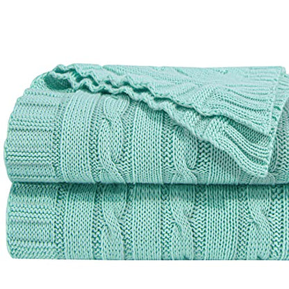 NTBAY Cotton Cable Knit Throw Blanket, 51 x 67, Mint - color: Mint, size: Throw(51"x67")