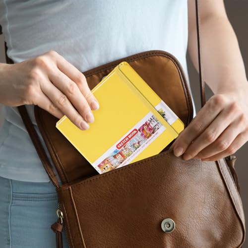 5x5 Pocket Sketch Book,80gsm Hardcover Art Sketchbook for Drawing Journal | PU Cover,Blank Paper,96Sheets/192Pages,Lay-Flat,Portable Travel Creation Paint Diary Memo Planner,Dry Media.Yellow - color: PU Cover-5x5in-Yellow