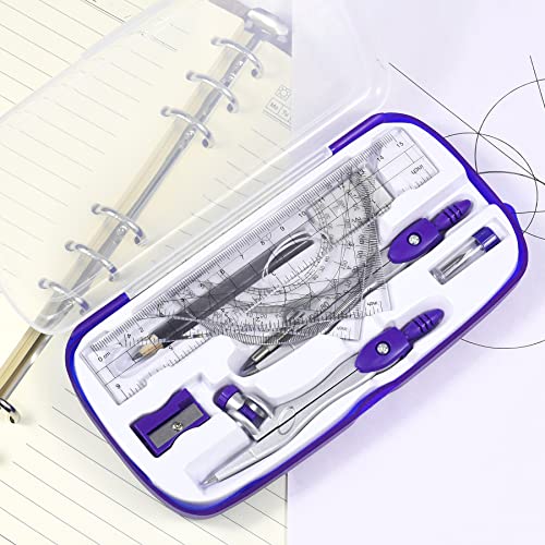 Vobou Math Geometry Sets 10 Pcs, Student Supplies Kit, Compass Set (Purple | Shatterproof Storage Box,Includes Rulers,Protractor,Compass,Eraser,Pencil Sharpener,Lead Refills,Pencil, for Drafting - color: Purple