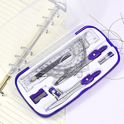 Vobou Math Geometry Sets 10 Pcs, Student Supplies Kit, Compass Set (Purple | Shatterproof Storage Box,Includes Rulers,Protractor,Compass,Eraser,Pencil Sharpener,Lead Refills,Pencil, for Drafting - color: Purple