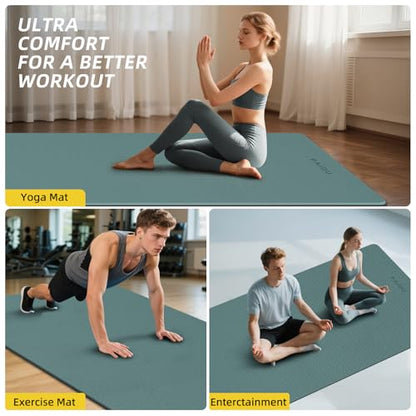 PAIDU Extra Long Wide Yoga Mat, （10mm） Thick Non-Slip Exercise Mat 76"x33" - color: Dark green + Black