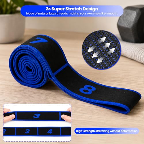 Resistance Band for Stretching, Yoga, Pilates and Fitness, Number Stretch Fitness Band with Clear Markings, 8-Section Elastic Latex Training Bands with Adjustable Tension for Body Shaping - color: Blue-Black
