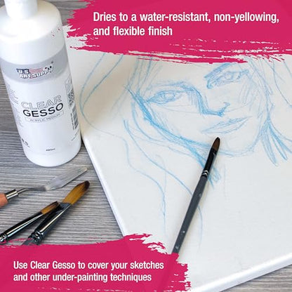 U.S. Art Supply Clear Gesso Primer (16oz) for Oil & Acrylic Painting | Enhances Blending & Canvas Paint Prep - Mixable Clear Gesso Primer for Acrylic Painting - color: Clear
