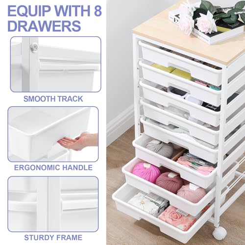 SYKIARIOL Rolling Storage Cart with Drawers, 8 Drawers Utility Cart,White - color: White