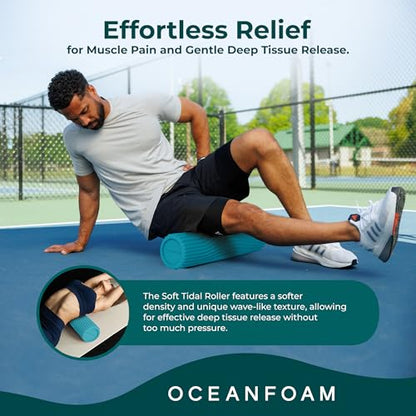 Oceanfoam Soft Tidal Roller (Miami Blue) - Low Density Foam Roller for Physical Therapy, Back Pain, Exercise & Stretching - Wave Textured - Yoga, Athletics, & Wellness - Full Size, 20" x 5" - color: Miami Blue