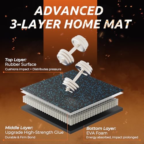 PRAISUN 0.6" Thicker Rubber Top 192 Sq Ft Gym Flooring for Home Gym | 48 Pcs Workout Mat, Exercise Mat, Interlocking Rubber Floor Mats with High Density EVA Foam for Garage, 24 x 24in, Black/Blue - size: 48 Tiles (192 Sq Ft)