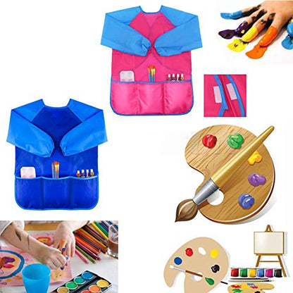 Zkptops 2 Pack Kids Art Smock Colorful Waterproof Children Art Aprons Artist Painting Aprons with Long Sleeve 3 Roomy Pockets for Age 3-7 Years Blue and Pink - color: 2 Pack Blue/Pink