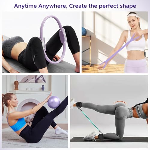 Pilates Ring Kit for Women, Pilates Equipment Accessories, Home Workout Set with Magic Circle, Mini Exercise Ball, Ankle Resistance Bands & Yoga Socks, for Fitness, Toning & Better Me Gifts - size: 10 Count(Pack of 1)