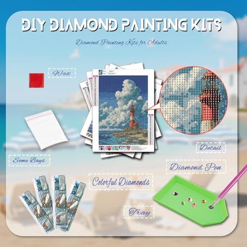 DOTZSO 6PCS Beach Diamond Painting Art Kits for Adults Beginner 12x16 in | 5D Full Drill Resin, Beach Pattern, Fits All Ages, Leisure Craft, Stress Relief, Wall/Shelf Display, All-Occasion Gift - color: AAB2 Beach