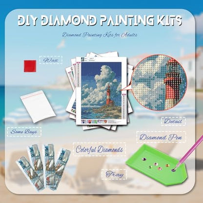 DOTZSO 6PCS Beach Diamond Painting Art Kits for Adults Beginner 12x16 in | 5D Full Drill Resin, Beach Pattern, Fits All Ages, Leisure Craft, Stress Relief, Wall/Shelf Display, All-Occasion Gift - color: AAB2 Beach