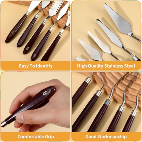 27 Pcs Palette Knife Set, Stainless Steel Painting Knife Set Wood Handle Palette Knives Paint Spatula Pallet Knives for Acrylic Paint Tools for Canvas Oil Painting Mixing and Texturing