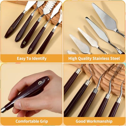 27 Pcs Palette Knife Set, Stainless Steel Painting Knife Set Wood Handle Palette Knives Paint Spatula Pallet Knives for Acrylic Paint Tools for Canvas Oil Painting Mixing and Texturing