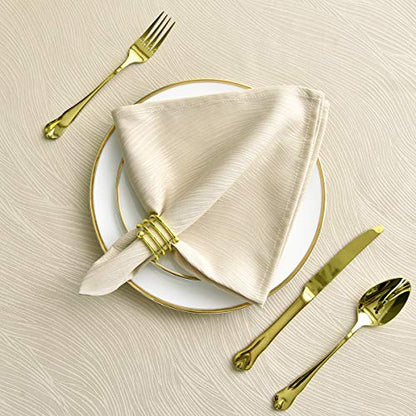 maxmill Jacquard Cloth Napkin 20 x 20 Inch Swirl Pattern Solid Washable Polyester Dinner Napkins Set of 4 Pieces with Hemmed Edges for Family Holiday Dinners Weddings Parties and Banquets Beige - color: Beige, size: 20" x 20" (Set of 4)