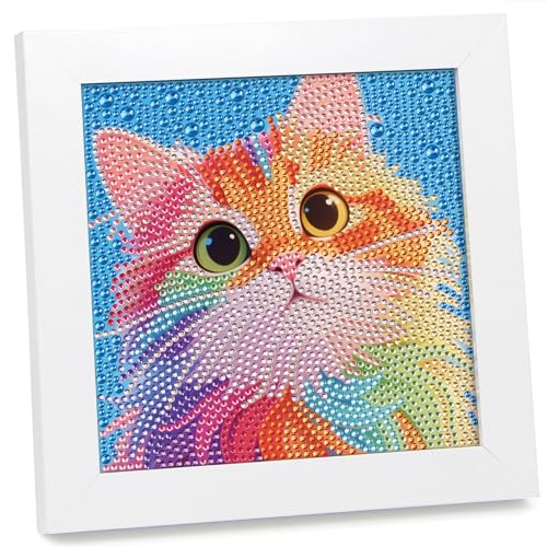 geesfayan Diamond Art Kits for Kids,6 Inch DIY Gem Art Painting with 7 Inch Frame, Complete Starter Kit for Beginners, Creative Arts & Crafts Gift for Girls & Boys (Colorful Cat) - color: Colorful Cat