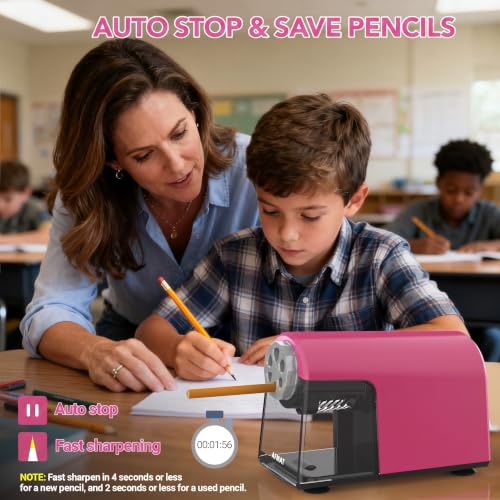 AFMAT Electric Pencil Sharpener Heavy Duty, 6 Holes, Cordless & Rechargeable, Fast Sharpen, Auto Stop, 10K+ Uses, Classroom Pencil Sharpener for 6-11mm No.2/Large/Colored Pencils PSD2 - color: Raspberry Wine