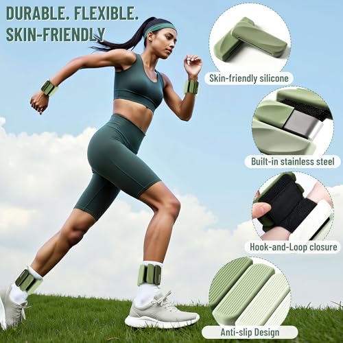 Ankle Wrist Weights for Women 2lbs/4lbs Pairs Adjustable Silicone Weights - color: Gradient Green, size: 2 lbs Pair (1 lb Each)