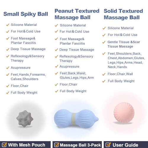 Silicone 3-Piece Massage Ball Set for Trigger Point Therapy | Peanut, Textured and Spiky massage Balls for Myofascial Release, Plantar Fasciitis Relief & Muscle Relaxation - style: Peanut Silicone Massage Ball Set