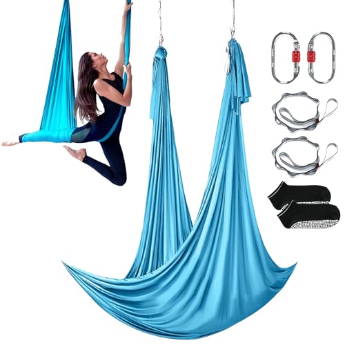 VEVOR Aerial Silk & Yoga Swing, Aerial Yoga Hammock Kit with 100gsm Nylon Fabric, Full Rigging Hardware & Easy Set-up Guide, Antigravity Flying for All Levels Fitness Bodybuilding - color: Blue, size: 5.5 Yards