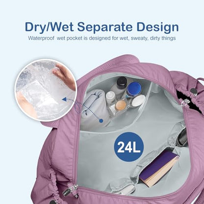 TOPDesign Travel Duffel Bag for Women, Puffer Gym Bag Sports Tote with Wet Pocket, Carry On Weekender with Luggage Sleeve (Purple) - color: Purple
